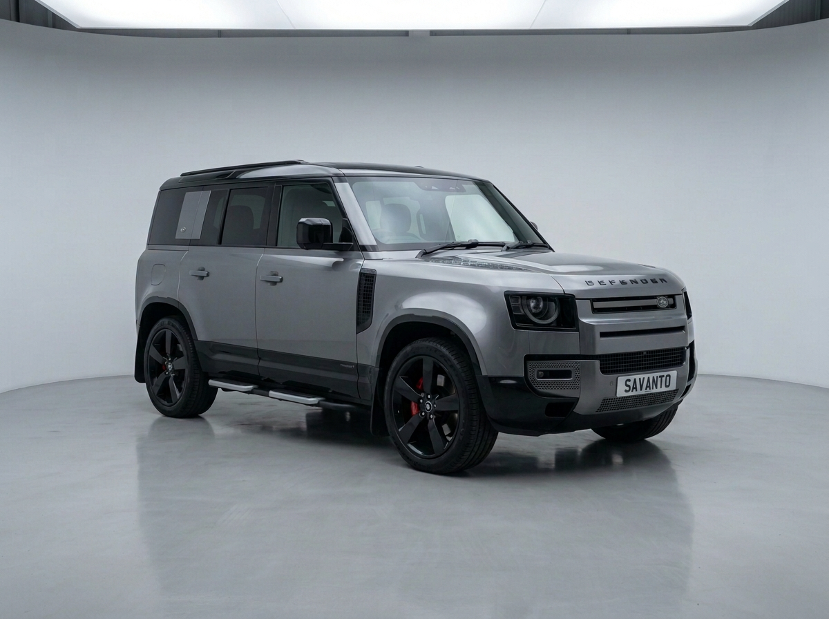 Land Rover Defender 110 — 3.0 P400 MHEV X Auto 4WD Euro 6 (s/s) 5dr — Eiger Grey metallic with full Ebony Windsor leather, high specification with factory upgrades, full JLR service history and extended JLR warranty